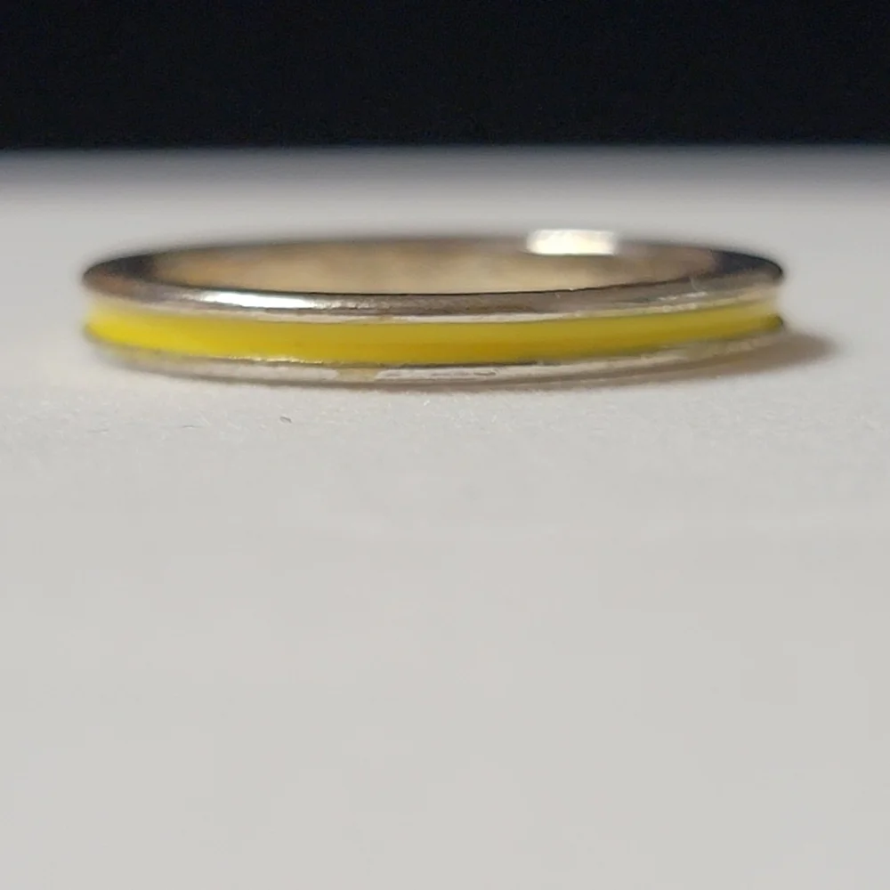 Yellow and Silver Tone Band Ring Enamel Stcking